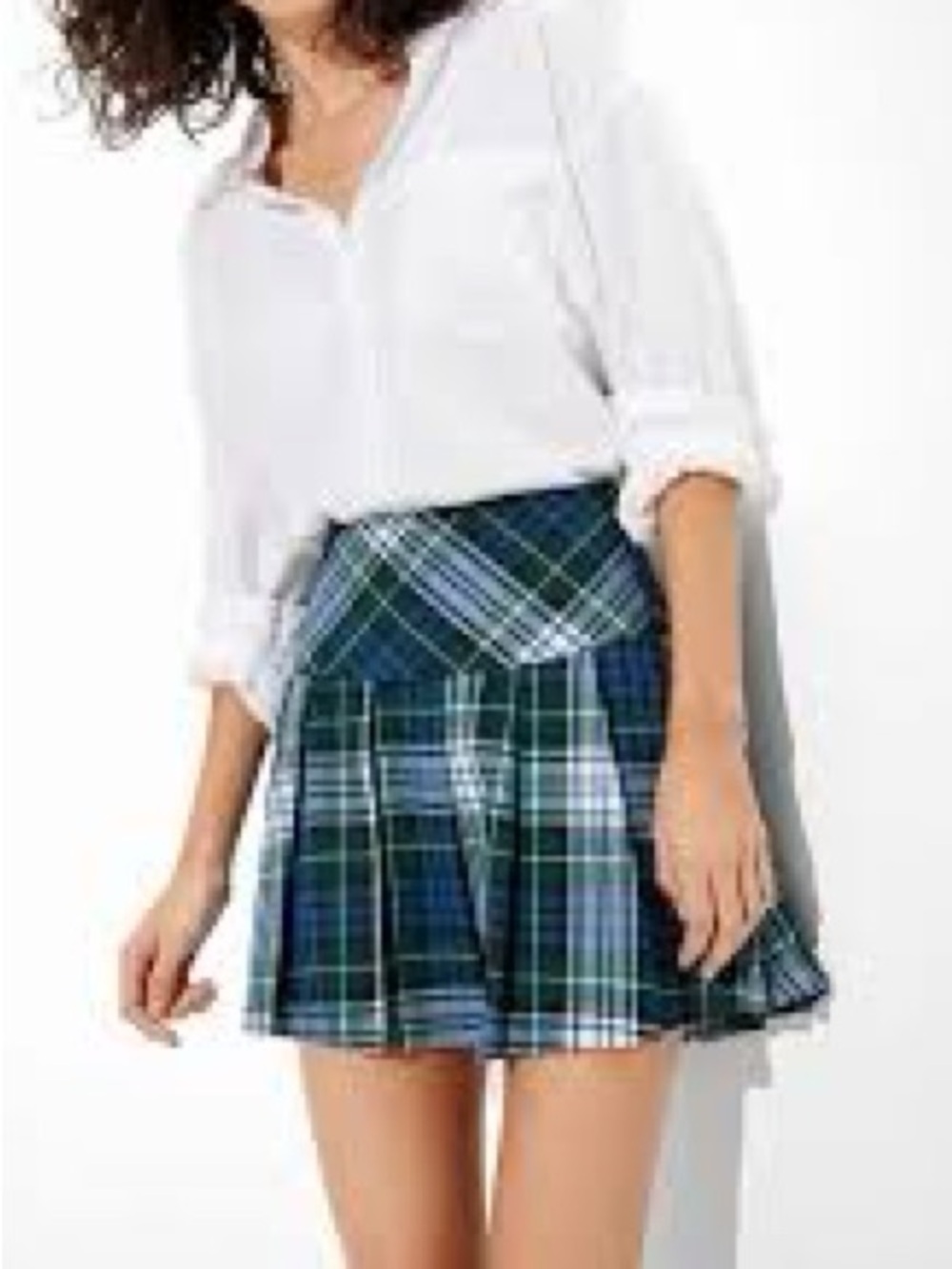 American Eagle Outfitters plaid pleated stretch mini skirt size 4 green/blue - Picture 9 of 9
